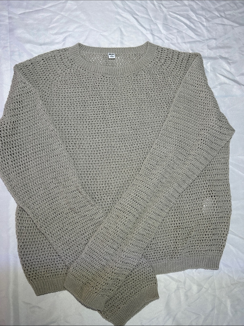 Uniqlo Open-Knit Fisherman Mesh Crewneck Sweater - Tan Cream Size S